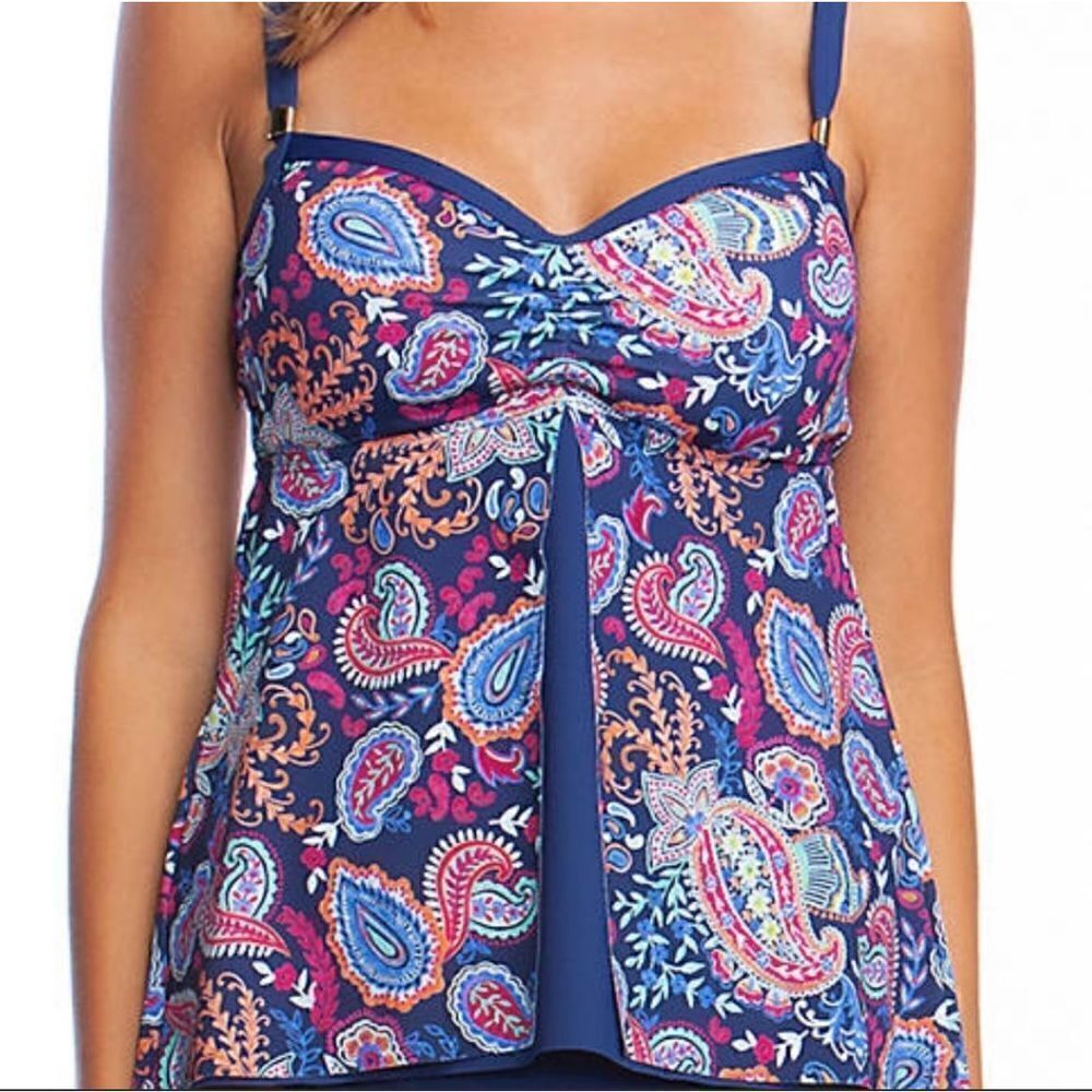 24th & Ocean Women’s Paisley Lane Multicolored Fly Away Tankini Top Sz Small NWT